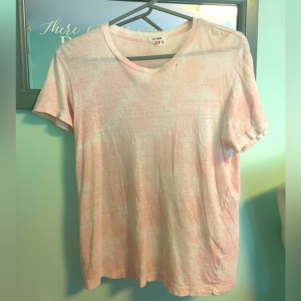Re/Done plus Hanes baby pink tie dye tee shirt size XS